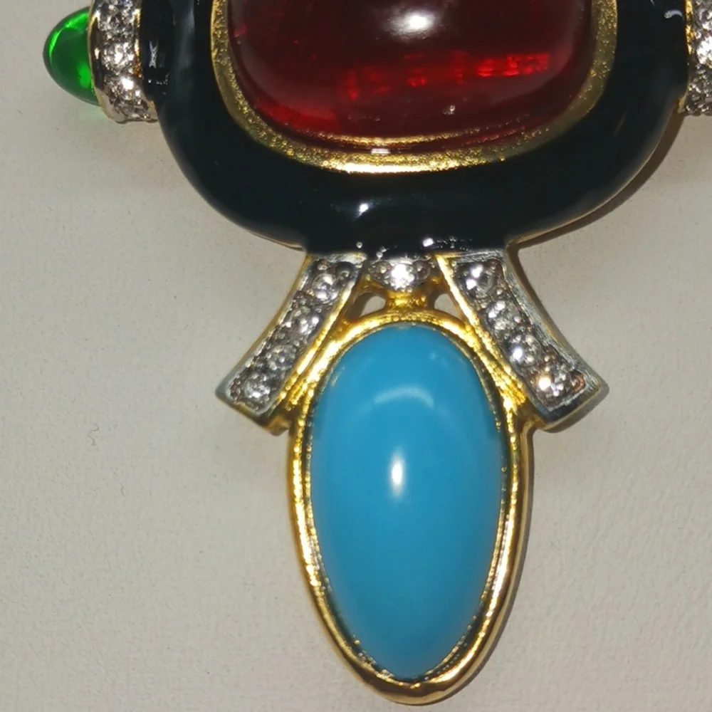 VINTAGE KJL Kenneth Jay Lane Art Deco Cabochon & Crystal Pendant Necklace
